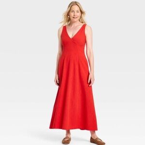 Elegant Red Linen Maxi Dress